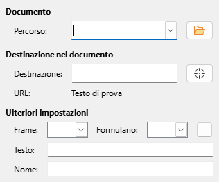 Immagine della finestra di dialogo pagina del Collegamento ipertestuale a documento