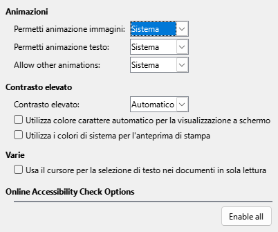 Immagine della finestra di dialogo Accessibilità delle Opzioni
