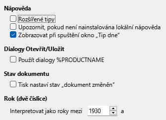 Obrázek dialogového okna Možnosti Obecné