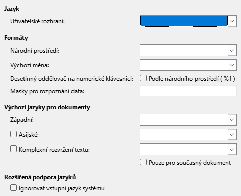 Obrázek dialogového okna Možnosti Jazyky
