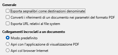 Immagine della finestra di dialogo delle opzioni dei collegamenti di esportazione PDF