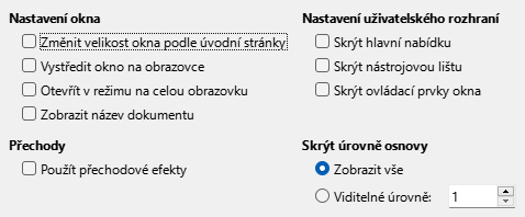 Obrázek dialogového okna Uživatelské rozhraní exportu do PDF