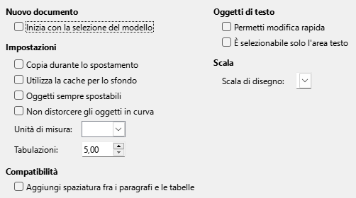 Finestra di dialogo Opzioni generali di Impress
