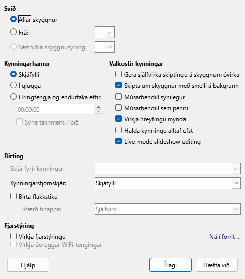 Presentation Dialog