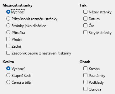 Dialogové okno Možnosti, Tisk pro Impress