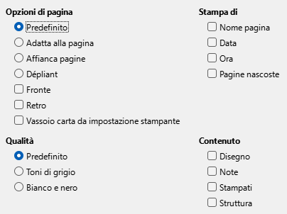 Finestra di dialogo Opzioni stampa di Impress