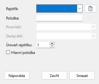 Dialogové okno Položka rejstříku
