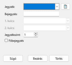 Index entry dialog