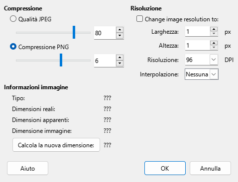 Finestra di dialogo Comprimi immagine