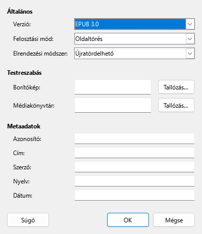 EPUB dialog box